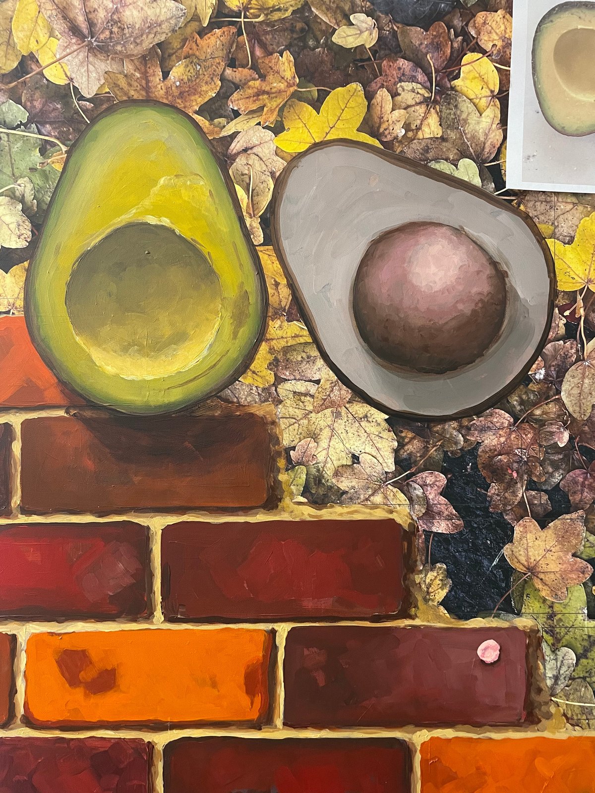 Incomplete painting of avocados