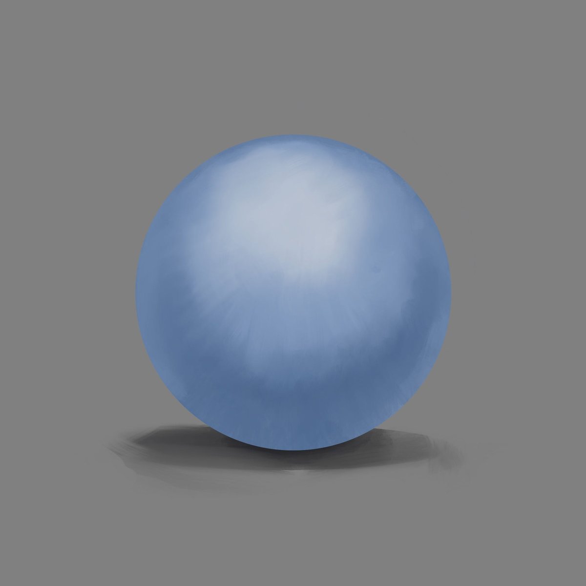 Quick sketch of a blue sphere, lit from the top and casting a small shadow